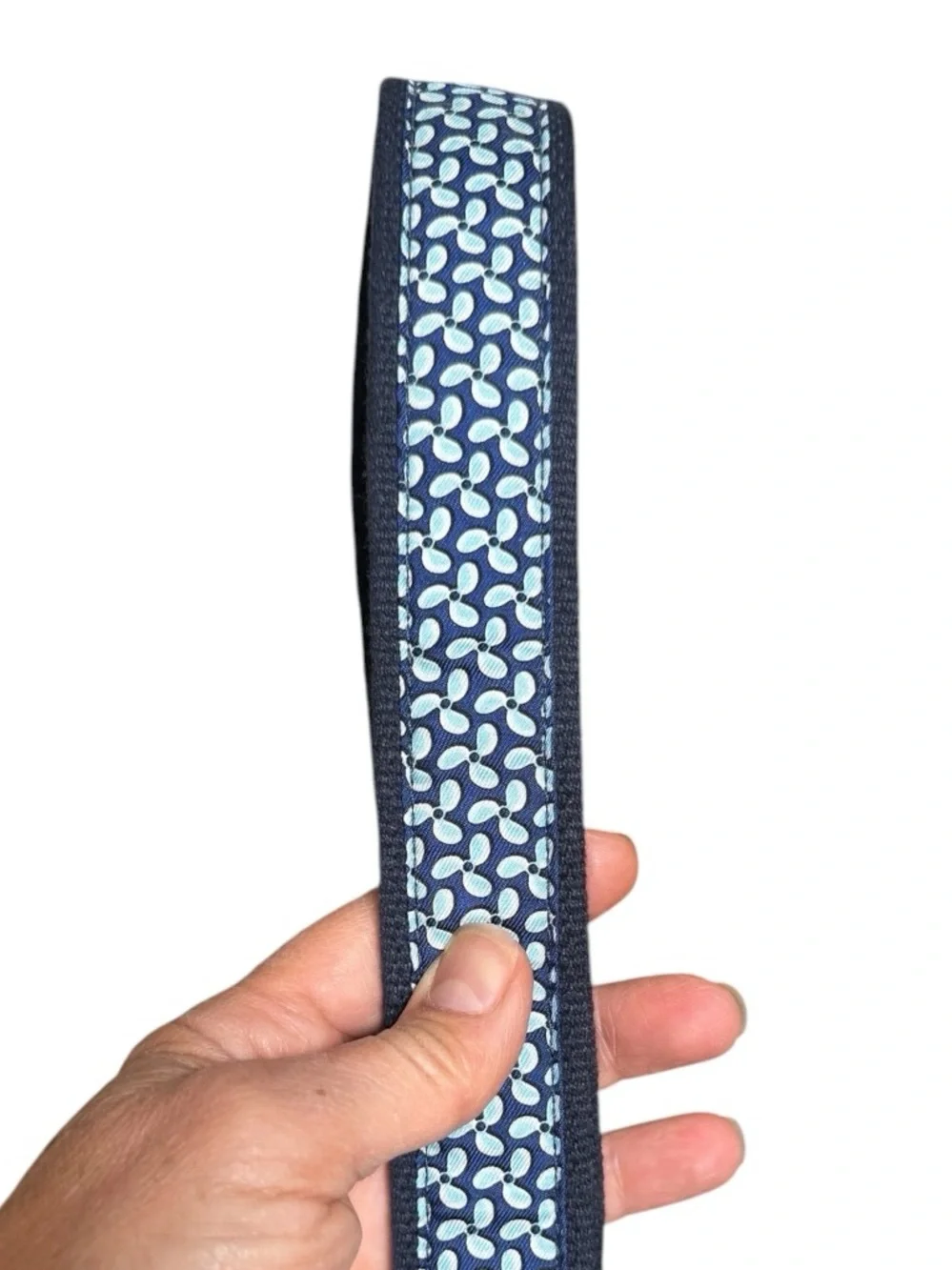 Vineyard Vines micro nautical propellers Canvas Club Belt navy brown brass 30 14